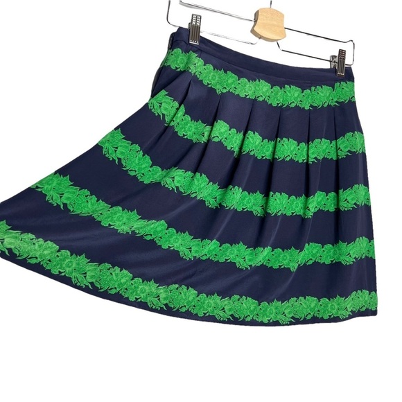 J Crew 100% Silk Beanstalk Striped Pleated Skirt - Picture 2 of 10